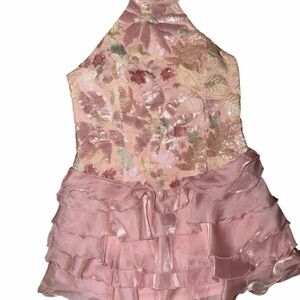 Fashion Nova Pink Floral Sequin Halter Mini Dress